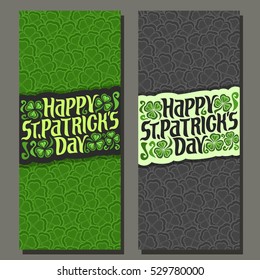 Vector abstract vertical Banner for St Patrick's Day on Shamrock gray background, greeting Clover card for congratulation text, clover symbol saint patrick day on shamrock leaf pattern trefoil foliage