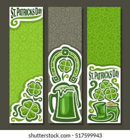 Vector abstract vertical Banners for St. Patrick's Day on Shamrock background, greeting Clover banner for congratulation text, green clover symbol saint patrick day on shamrock leaf pattern texture.