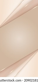 Vector abstract vertical shiny luxury paper cut background in nude colors with golden lines and copy space. Premium multi-layered modern backdrop in beige and brown colors with place for text