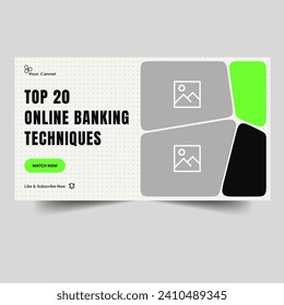 Vector abstract video tutorial thumbnail banner design, online banking techniques video cover banner design, fully customizable vector eps 10 file format