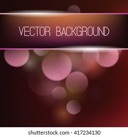 Vector abstract vinous background with lights. The horizontal line. Stripe for text. Bokeh. Pink circles. Gradient. Dust. Dark. Red gradient mesh. 