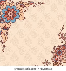 Vector abstract vintage background with henna patterns. Stock invitation card for design