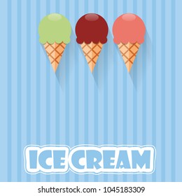 Vector abstract vintage background, ice cream in flat design