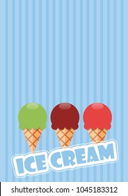 Vector abstract vintage background, ice cream in flat design