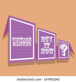vector abstract vintage origami violet stripped paper banner on aged brown paper. Vector blue stripped abstract background for website or cover design.