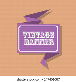 vector abstract vintage origami violet stripped paper banner on aged brown paper. Vector blue stripped abstract background for website or cover design.