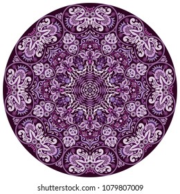 Vector abstract violet decorative floral ethnic round ornamental illustration. 