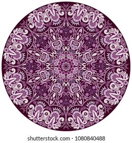 Vector abstract violet decorative floral ethnic round ornamental illustration. 