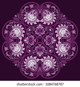 Vector abstract violet decorative floral ethnic round ornamental illustration. 