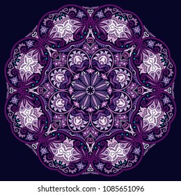 Vector abstract violet decorative floral ethnic round ornamental illustration. 