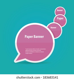 vector abstract violet paper banner or speech bubble on stylish turquoise background