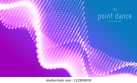 Vector abstract violet particle wave, points array, shallow depth of field. Futuristic illustration. Technology digital splash or explosion of data points. Point dance waveform. Cyber UI, HUD element
