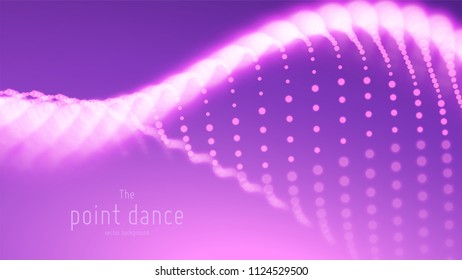 Vector abstract violet particle wave, points array, shallow depth of field. Futuristic illustration. Technology digital splash or explosion of data points. Point dance waveform. Cyber UI, HUD element