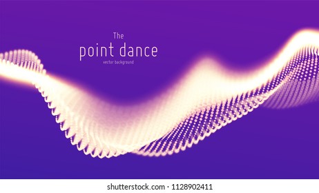 Vector abstract violet particle wave, points array, shallow depth of field. Futuristic illustration. Technology digital splash or explosion of data points. Point dance waveform. Cyber UI, HUD element