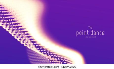 Vector abstract violet particle wave, points array, shallow depth of field. Futuristic illustration. Technology digital splash or explosion of data points. Point dance waveform. Cyber UI, HUD element