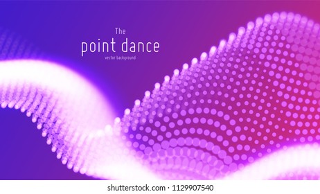 Vector abstract violet particle wave, points array, shallow depth of field. Futuristic illustration. Technology digital splash or explosion of data points. Point dance waveform. Cyber UI, HUD element