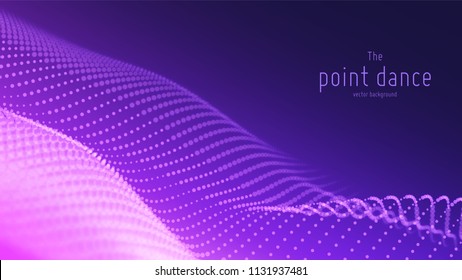 Vector abstract violet particle wave, points array, shallow depth of field. Futuristic illustration. Technology digital splash or explosion of data points. Point dance waveform. Cyber UI, HUD element