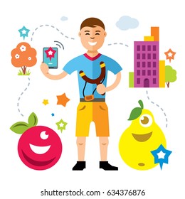 Vector Abstract virtual mobile game. Flat style colorful Cartoon illustration.