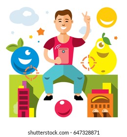 Vector Abstract virtual mobile game. Flat style colorful Cartoon illustration.