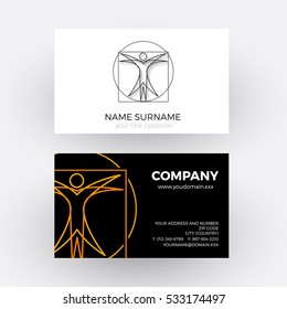 Vector abstract vitruvian man, science and geometry concept. Business card