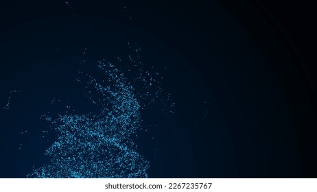 Vector abstract vortex particles background. Dynamic blue wave moving in explosion. Wormhole shimmering star dust.