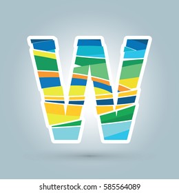 Vector abstract W geometric letter logo template. Overlapping transparent wave elements composition