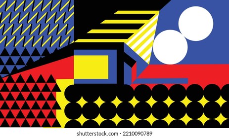 Vector abstract wallpaper in cubist style. High contrast colors. Various geometric shapes folded into a surface. Composition of geometric shapes in high contrast. Wild colors, funky vector.