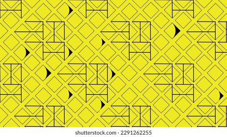 Papel de pared abstracto vectorial con relleno geométrico. Cuadrados y líneas en negro. Cuadrados sin relleno. Fondo amarillo. Línea, geométrica, regular, amarillo negro, cuadrado.