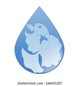 Vector Abstract Water Drop With Fish Icon Isolated