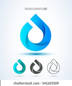 Coleção de elementos de design de logotipo abstrato de gota de água vetor. 3 estilos diferentes