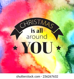 Vector abstract watercolor background. Christmas text elements. Eps10