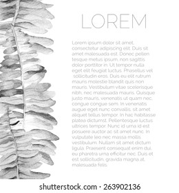 Vector abstract watercolor background with fern leaves. Design template with place for your text. 