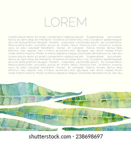 Vector abstract watercolor background with oleander leaves. Design template with place for your text. Can be used for web pages, identity style, printing, invitations, banners