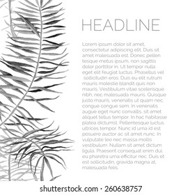 Vector abstract watercolor background with palm leaves. Design template with place for your text.