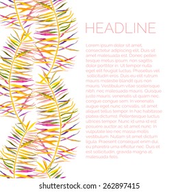 Vector abstract watercolor background with palm leaves. Design template with place for your text.