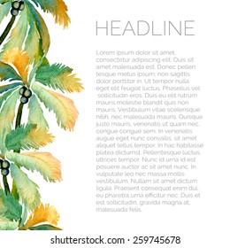 Vector abstract watercolor background with palms. 
