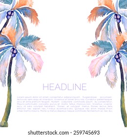 Vector abstract watercolor background with palms. 