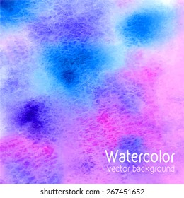 Vector abstract watercolor background with paper texture. Hand drawn watercolor backdrop, stain watercolors colors on wet paper. Good for invitations, scrapbooking,etc
