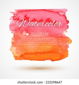 Vector abstract watercolor background for textures and backgrounds. Hand drawn watercolor backdrop, stain watercolors red and orange on wet paper.