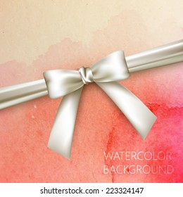 vector abstract watercolor background with white bow and ribbon for your design