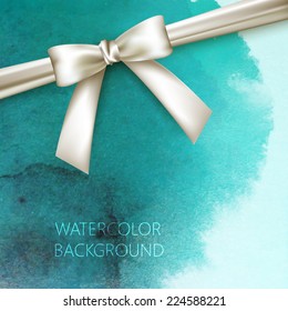 vector abstract watercolor background with white bow and ribbon for your design
