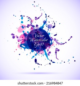 Vector abstract watercolor banner. Blue, cyan, magenta and pink background. Design template with place for your text. Can be used for banners for sale, web pages, printing, invitations, cards, etc.