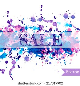 Vector abstract watercolor banner. Blue, cyan, magenta and pink background. Design template with place for your text. Can be used for banners for sale, web pages, printing, invitations, cards, etc.