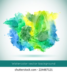 Vector abstract watercolor banner. Green, blue and yellow background. Design template with place for your text. Can be used for banners for sale, web pages, printing, invitations, cards, etc.