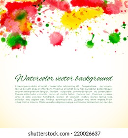 Vector abstract watercolor banner. Yellow, red and green background. Design template with place for your text. Can be used for banners for sale, web pages, printing, invitations, cards, etc.