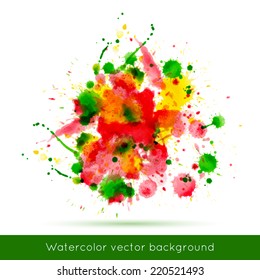 Vector abstract watercolor banner. Yellow, red and green background. Design template with place for your text. Can be used for banners for sale, web pages, printing, invitations, cards, etc.