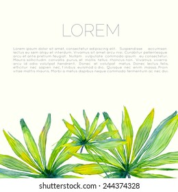 Vector abstract watercolor banners with palm leaves. Design template with place for your text. Can be used for web pages, identity style, printing, invitations, banners, cards, leaflets.