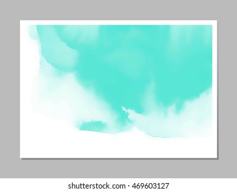 Vector. Abstract watercolor card for your design. The template of mint watercolor blot. Save the date, postcard background.