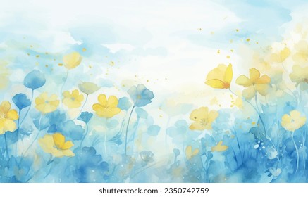 vector abstract watercolor floral background, blue and yellow