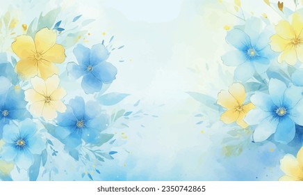 vector abstract watercolor floral background, blue and yellow